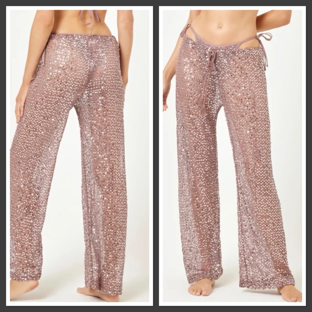 NWT L*SPACE Lily Sequin Beach Cover Up Pants Size Small in Smokey Quartz